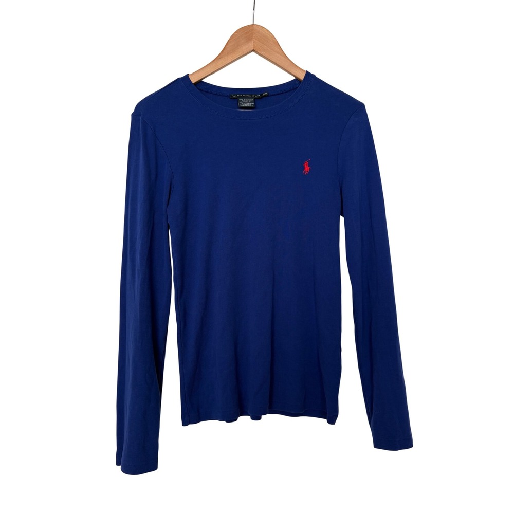 Ralph Lauren Sport Womens Royal Blue Long Sleeve Cotton Tee Red Pony L Large